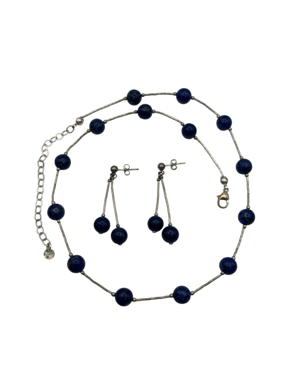 Dakota West Sterling Silver Lapis Lazuli bead Liquid Silver Necklace Earring Set